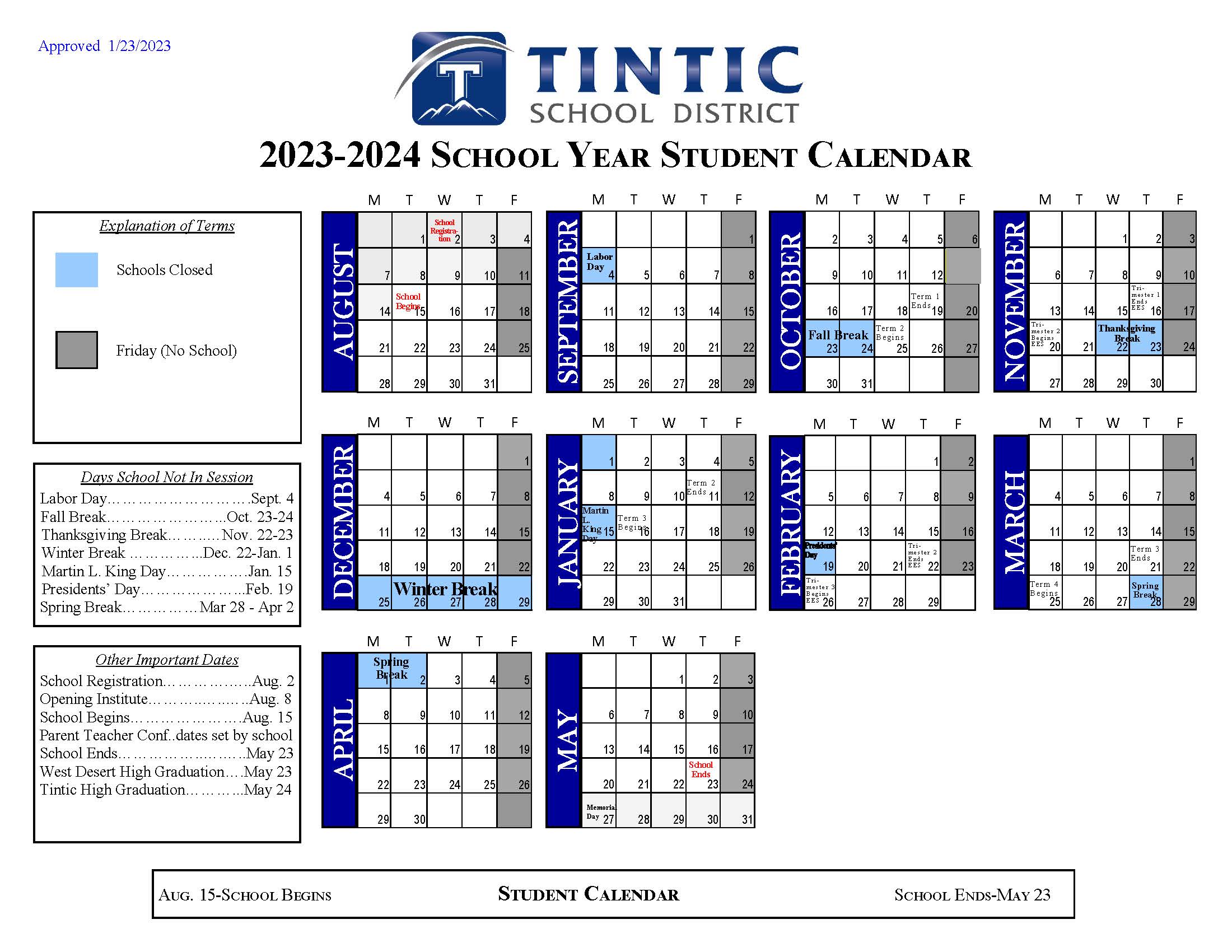 Student Calendar 2023 2024