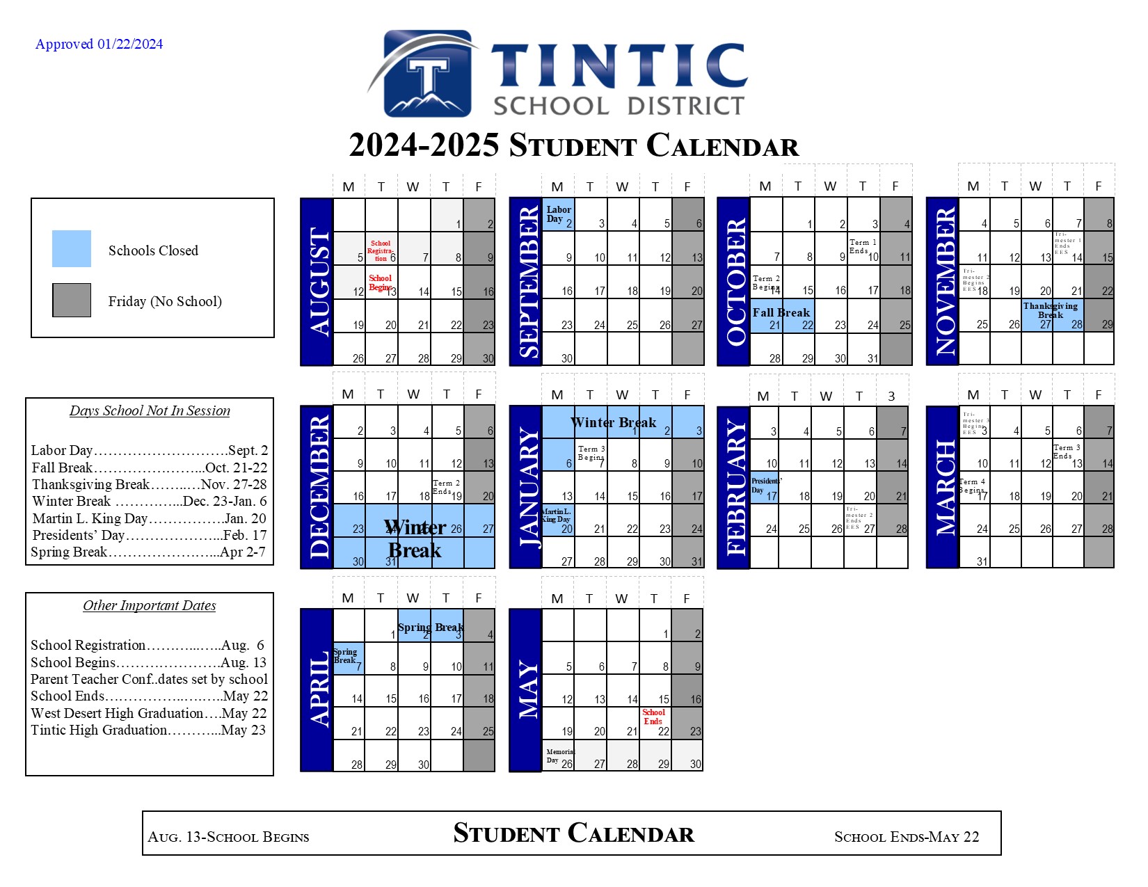 Student Calendar 2024 2025